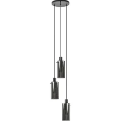 Ronde 3-lichts hanglamp met cilinder smoke glas>Straluma Outlet