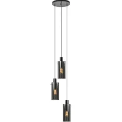 Ronde 3-lichts hanglamp met cilinder smoke glas>Straluma Outlet