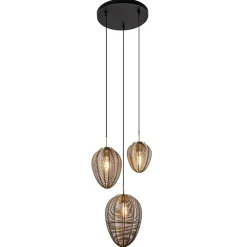 Ronde 3-lichts hanglamp Yaelle antiek brons met zwart>Straluma Clearance