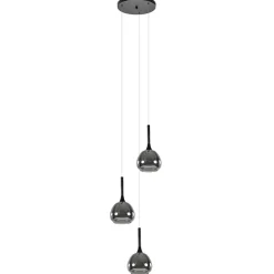 Ronde 3-lichts hanglamp zwart met smoke glas>Straluma