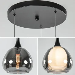Ronde 3-lichts hanglamp zwart met smoke glas><noscript><img width=