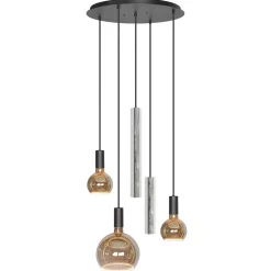 Ronde 5-lichts hanglamp zwart met nikkel>Straluma Clearance