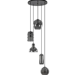 Ronde 5-lichts hanglamp zwart met diverse smoke glazen>Straluma Outlet