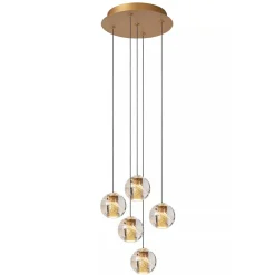 Ronde 5-lichts LED hanglamp goud met helder glas>Straluma Best