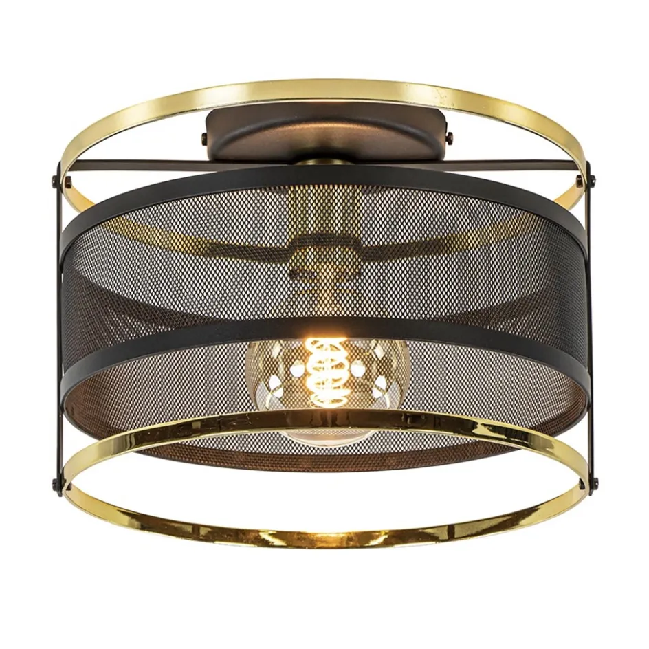 Ronde plafondlamp gaas mat zwart met hoogglans goud>Straluma Discount