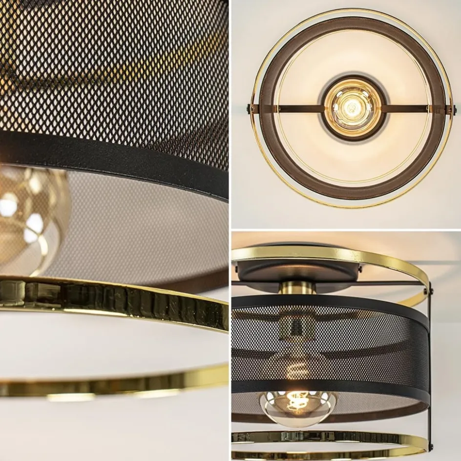 Ronde plafondlamp gaas mat zwart met hoogglans goud>Straluma Discount