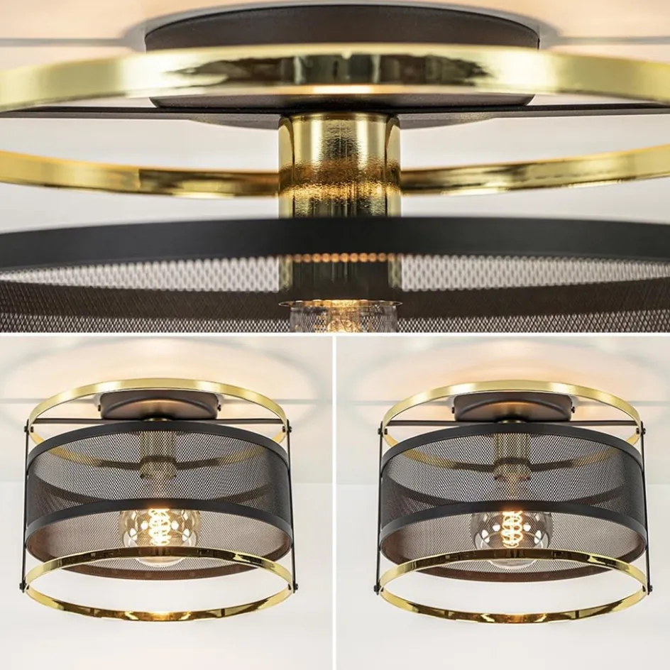 Ronde plafondlamp gaas mat zwart met hoogglans goud>Straluma Discount