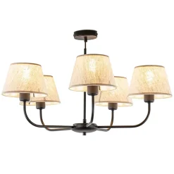 Ronde plafondlamp 5-lichts zwart met taupe kapjes>Straluma Sale