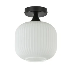 Ronde plafondlamp retro zwart met wit glas>Straluma New