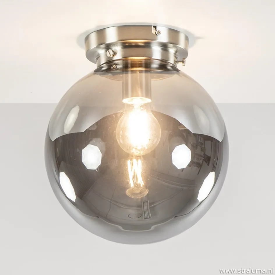 Ronde plafondlamp smokey glas met nikkel>Straluma Online