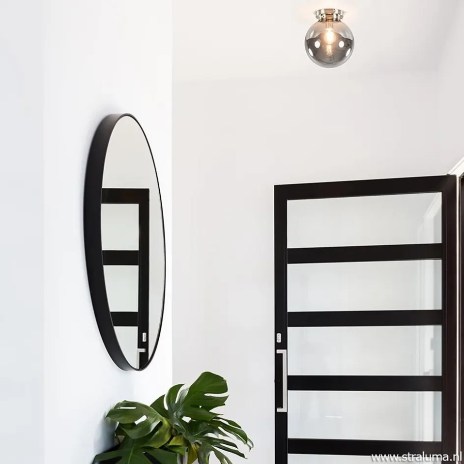 Ronde plafondlamp smokey glas met nikkel>Straluma Online