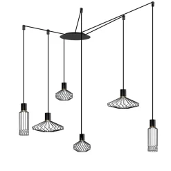 Samengestelde 6-lichts hanglamp spin met zwarte kappen>Straluma Online
