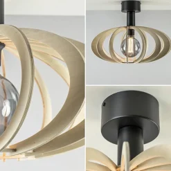 Scandinavische plafondlamp mat zwart met houten kap><noscript><img width=