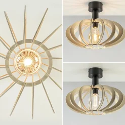 Scandinavische plafondlamp mat zwart met houten kap><noscript><img width=