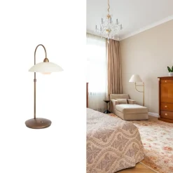Sfeervolle tafellamp brons met creme glas klassiek><noscript><img width=