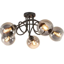 Sierlijke plafondlamp zwart met smoke glazen bollen>Straluma Sale