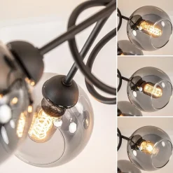 Sierlijke plafondlamp zwart met smoke glazen bollen><noscript><img width=