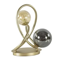 Sierlijke tafellamp goud met amber en smoke glas>Straluma Clearance