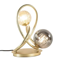 Sierlijke tafellamp goud met amber en smoke glas>Straluma Clearance