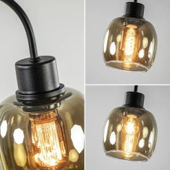 Sierlijke vloerlamp mat zwart met smoke glazen kappen><noscript><img width=