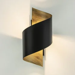 Sierlijke wandlamp krul zwart met goud><noscript><img width=