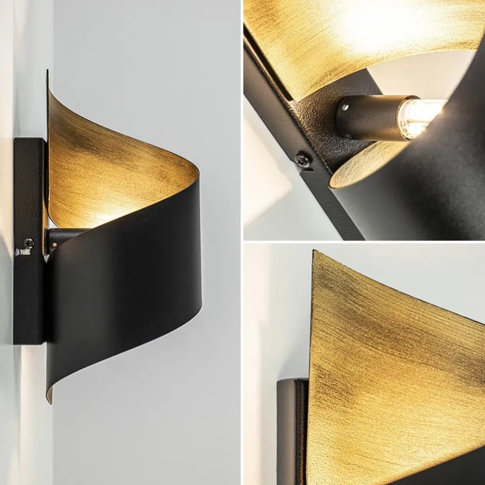 Sierlijke wandlamp krul zwart met goud>Straluma New