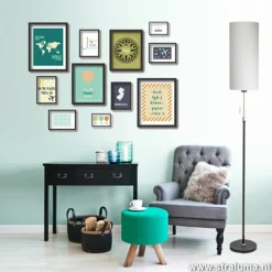 Smalle vloerlamp zwart-staal linnen kap><noscript><img width=