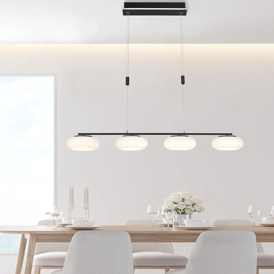 Smart eettafelhanglamp mat zwart met opaal glas>Straluma