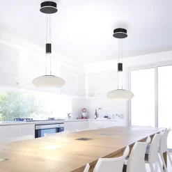 Smart hanglamp mat zwart met opaal glazen kap><noscript><img width=