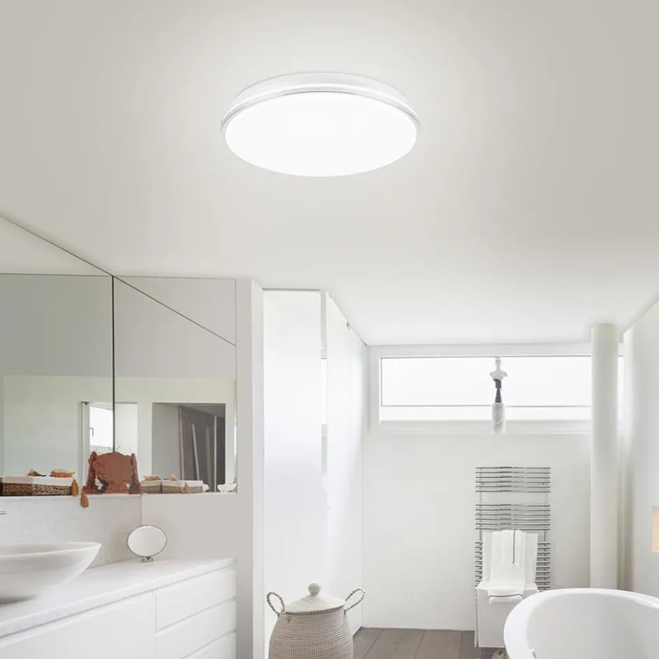 Smart plafondlamp wit met chroom IP44>Straluma