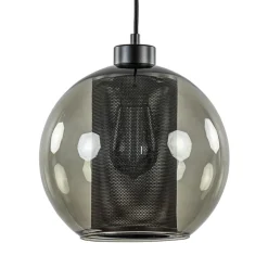 Smoke glazen hanglamp bol met zwarte gaas cilinder>Straluma Discount