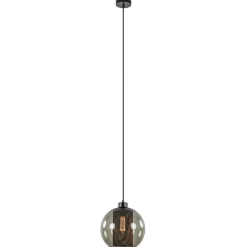 Smoke glazen hanglamp bol met zwarte gaas cilinder>Straluma Discount