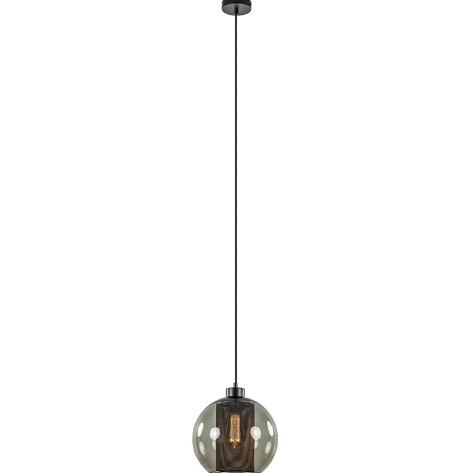 Smoke glazen hanglamp bol met zwarte gaas cilinder>Straluma Discount