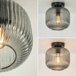 Smoke glazen plafondlamp met zwarte bevestiging><noscript><img width=