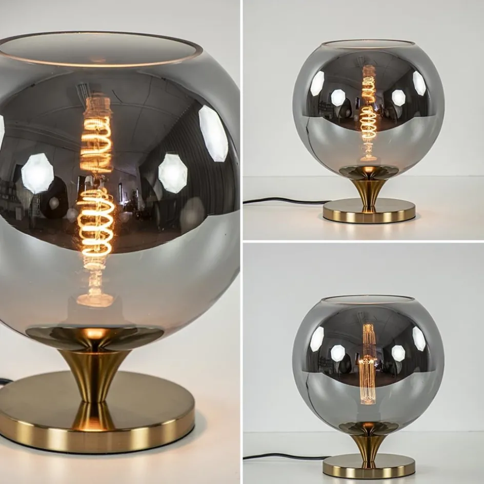 Smoke glazen tafellamp met gouden voet>Straluma New