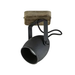 Spot 1-lichts zwart met hout>Straluma New