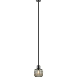Stijlvolle hanglamp smoke glas geribbeld met zwart>Straluma Hot