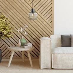 Stijlvolle hanglamp smoke glas geribbeld met zwart><noscript><img width=