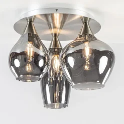 Stijlvolle plafondlamp nikkel mat met smoke glas>Straluma New