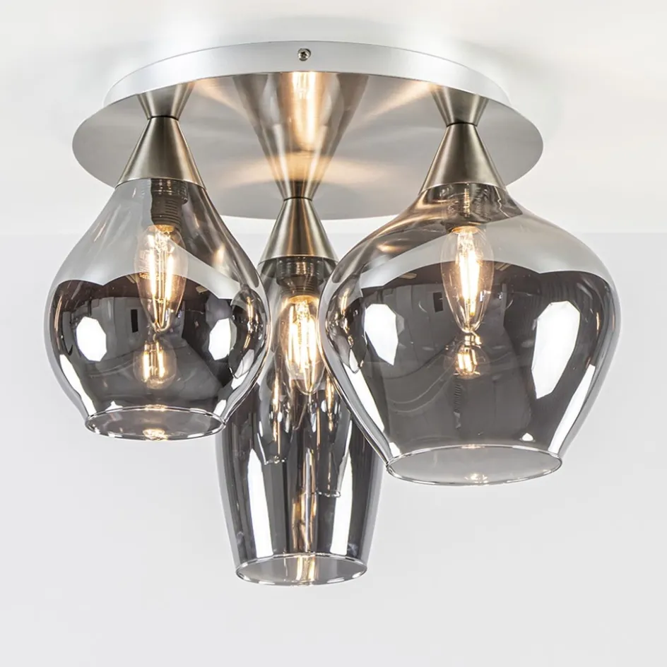 Stijlvolle plafondlamp nikkel mat met smoke glas>Straluma New