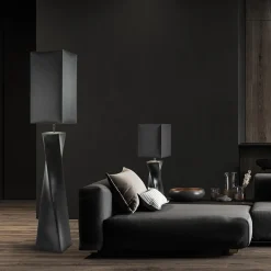 Stijlvolle vloerlamp zwart keramiek met hoge kap><noscript><img width=