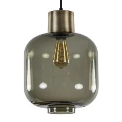 Stijvolle hanglamp smoke glas met bronzen fitting>Straluma Hot