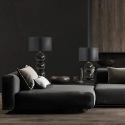 Stijvolle tafellamp keramiek zwart met kap zwart/goud><noscript><img width=