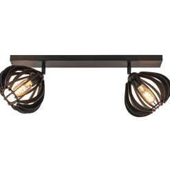 Stoere 2-lichts plafondlamp met houten kappen zwart>Straluma
