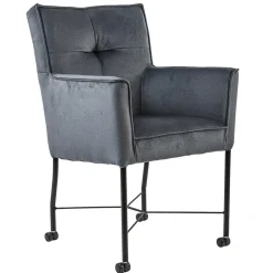 Stoffen eetkamerstoel grijs/blauw op wieltjes>Straluma