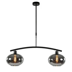 Strak klassieke hanglamp zwart met smoke glas>Straluma Outlet