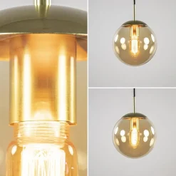 Strak klassieke hanglamp amber glas met messing 20 cm><noscript><img width=