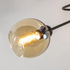 Strak klassieke plafondlamp met amber glazen bollen><noscript><img width=