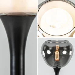 Strak klassieke tafellamp zwart met smoke glazen kap><noscript><img width=