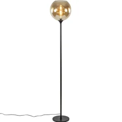 Strak klassieke vloerlamp zwart met amber glas 30 cm>Straluma New